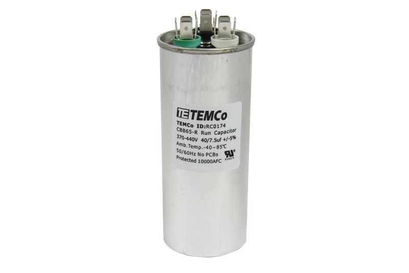 TEMCo Industrial مكثف تشغيل مزدوج TEMCo 40+7.5 ميكروفاراد CBB65، 40/7.5 MFD، 370-440 فولت، دائري، 50/60 هرتز | لتطبيقات مروحة تكييف الهواء، المحرك، النفاخ - Image 1